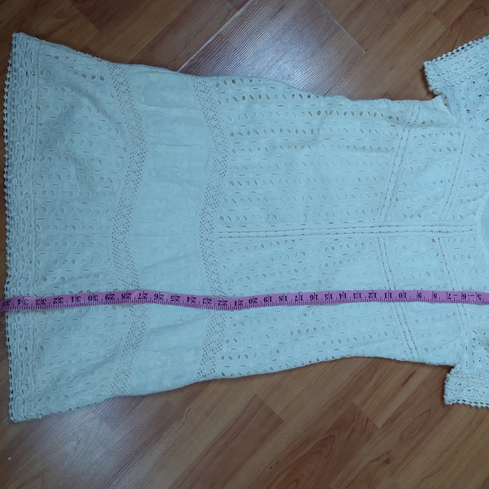 Sundance River Eyelet Dress Lined Petite Size 6 P6 Cream Color Above The Knee - Picture 10 of 11